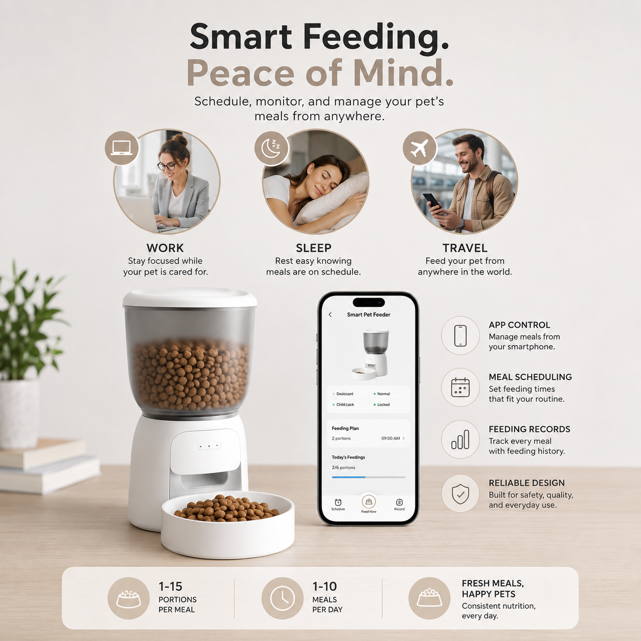 Automatic Cat/Dog Feeder Smart Pet Feeder Cat Food Dispenser with App Remote Control