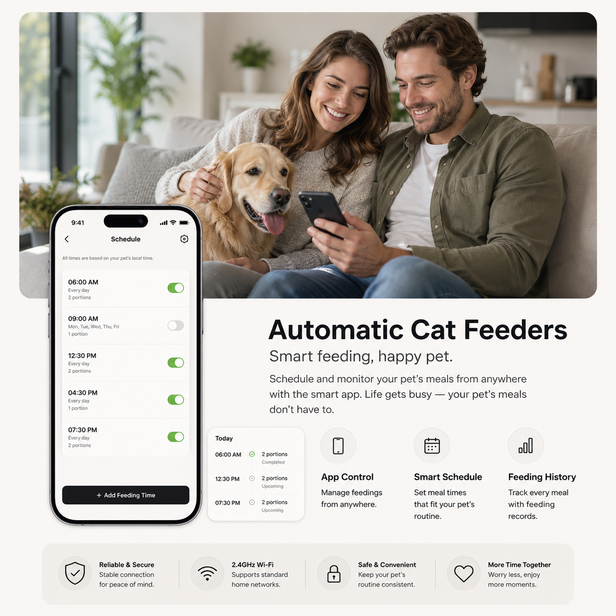 Automatic Cat/Dog Feeder Smart Pet Feeder Cat Food Dispenser with App Remote Control